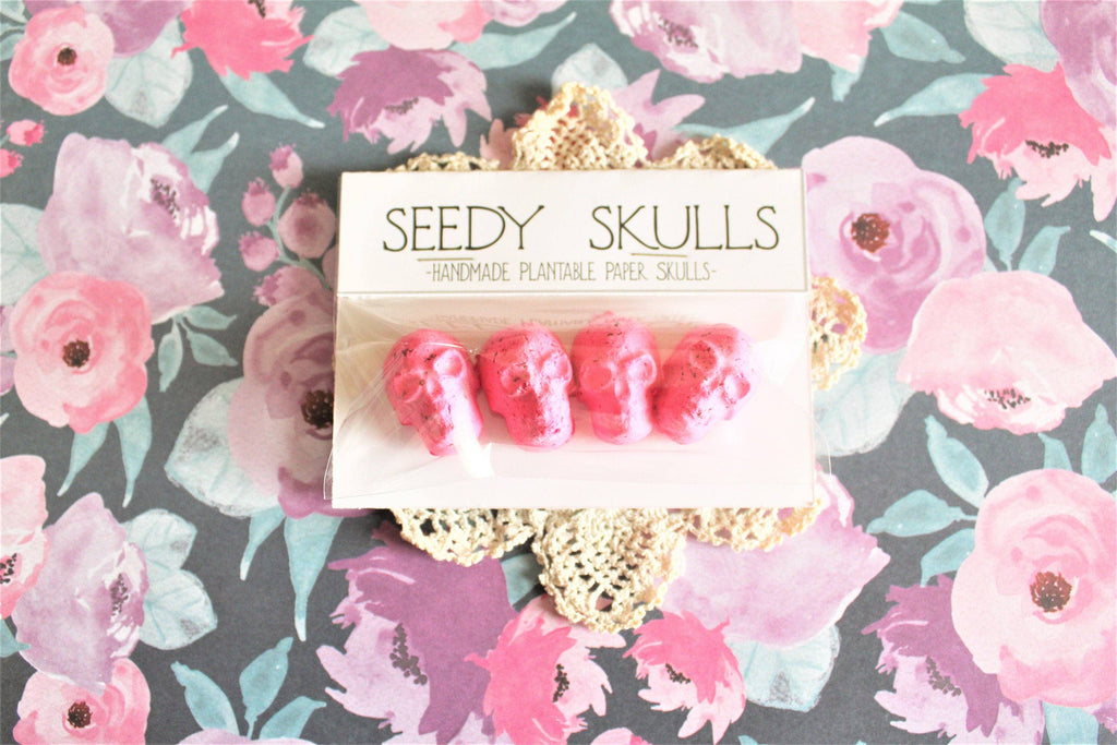 4 Pack Hot Pink Plantable Paper Skulls Seed Bombs