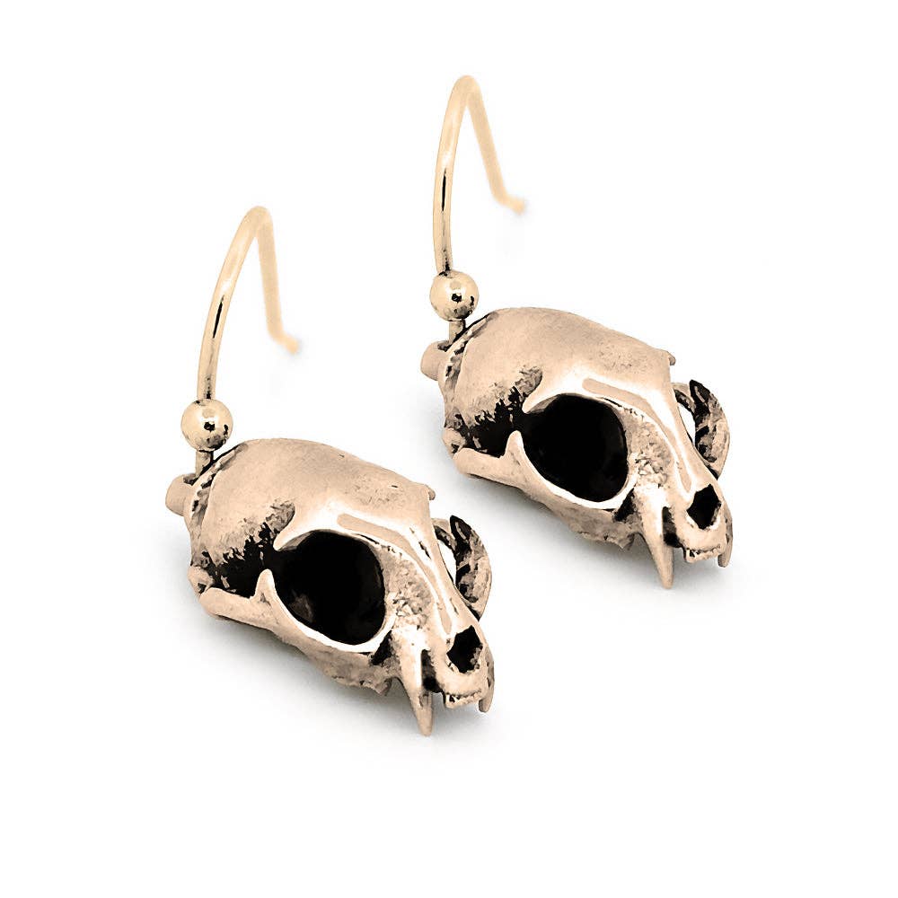 Domestic Cat Skull Earrings: Sterling Silver