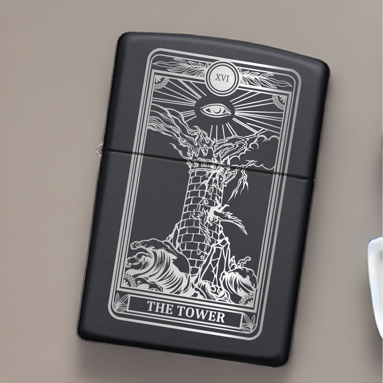 Tower Tarot Engraved Flip Top Metal Windproof Lighter