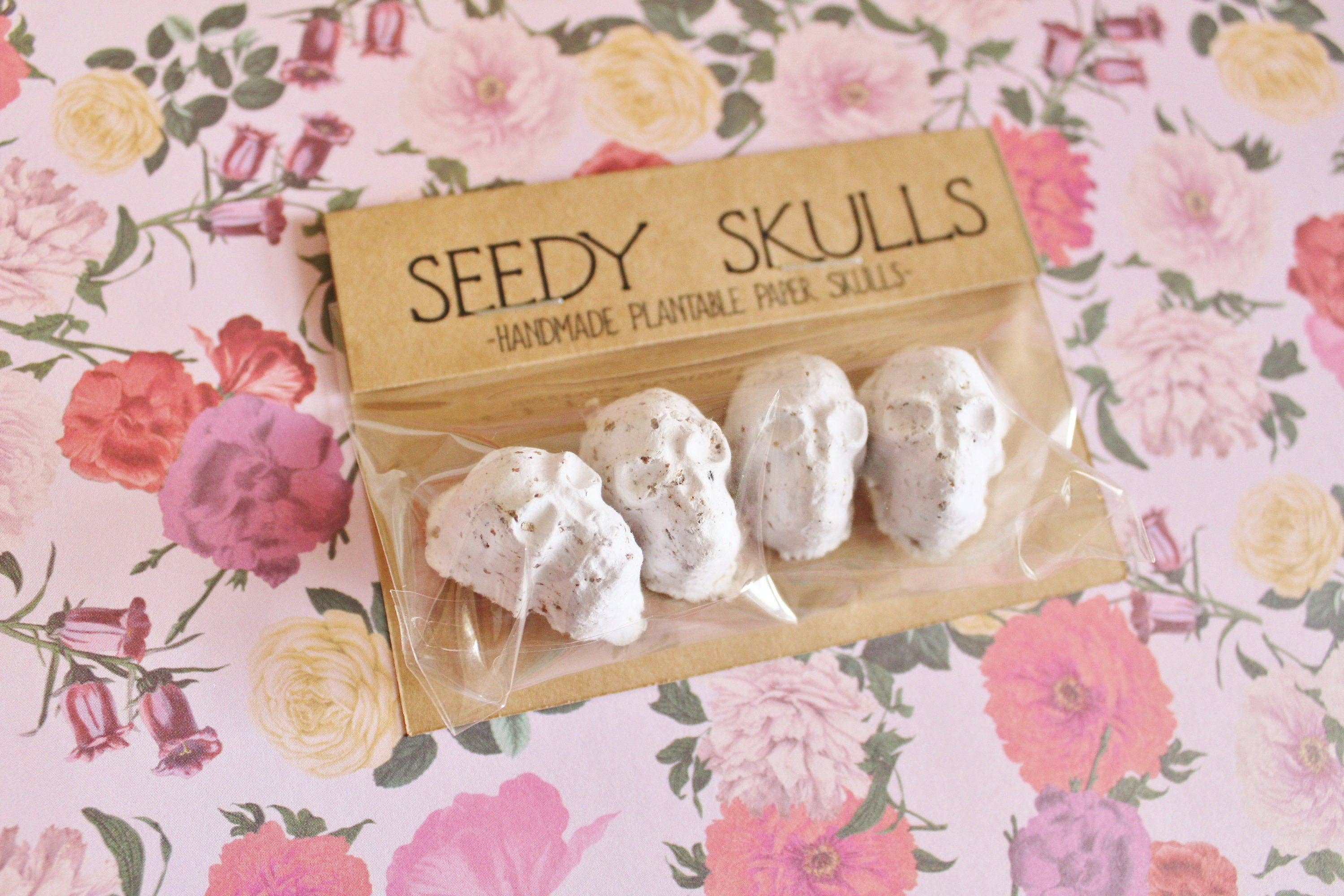 4 Pack White Plantable Paper Skulls Seed Bombs