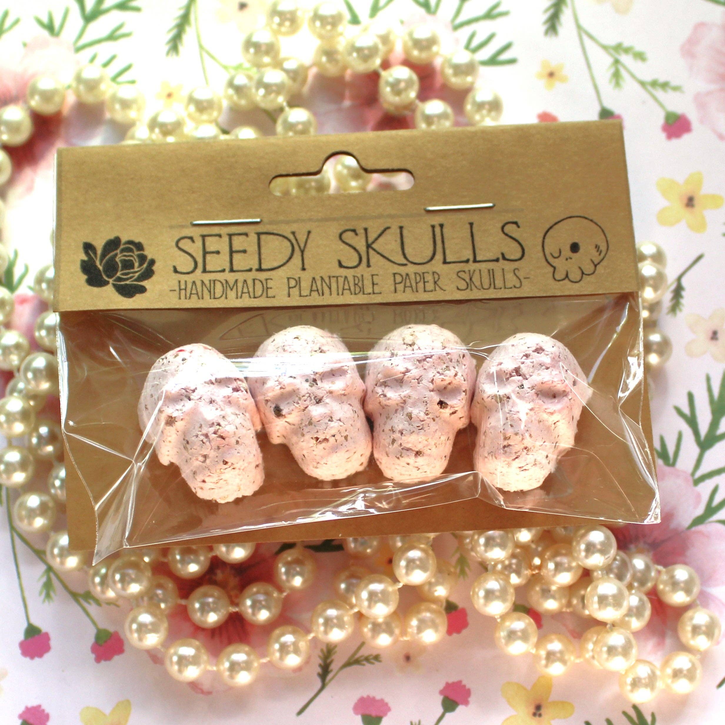 4 Pack Blush Pink Plantable Paper Skulls Seed Bombs