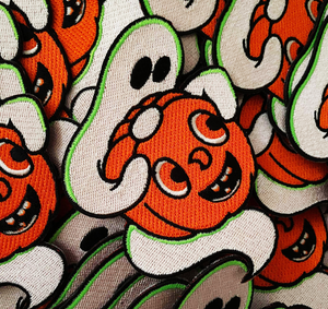 Ghost Holding Pumpkin Vintage Style Halloween Patch