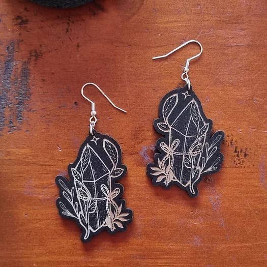 Botanical Crystal Earrings: Black