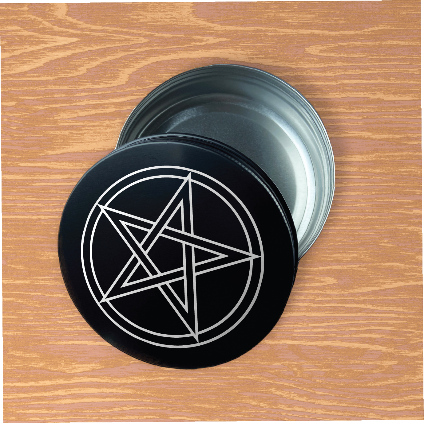 Pentagram engraved 4oz metal herb stash/storage container
