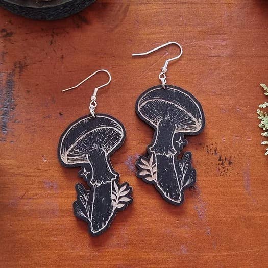 Mushroom Earrings: Black