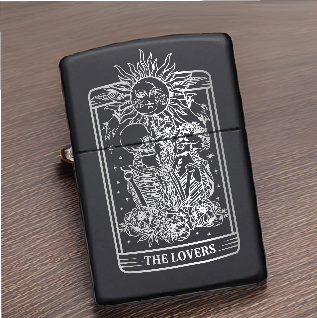 Lovers Tarot Engraved Flip Top Metal Windproof Lighter