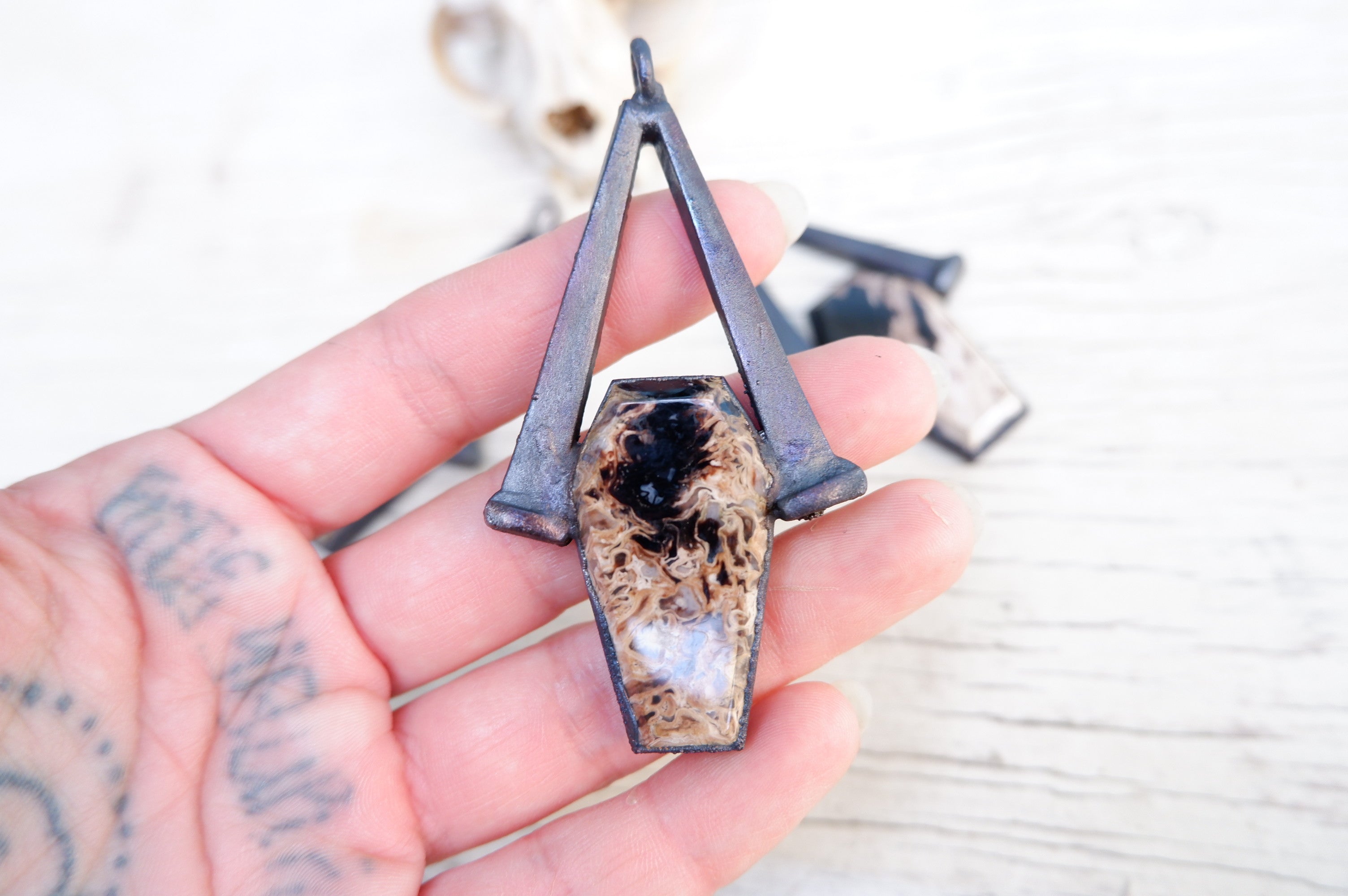 Fossilized Palm Root coffin nail pendant