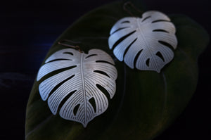 Brass Etched Monstera Leaf Earrings