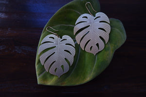 Brass Etched Monstera Leaf Earrings