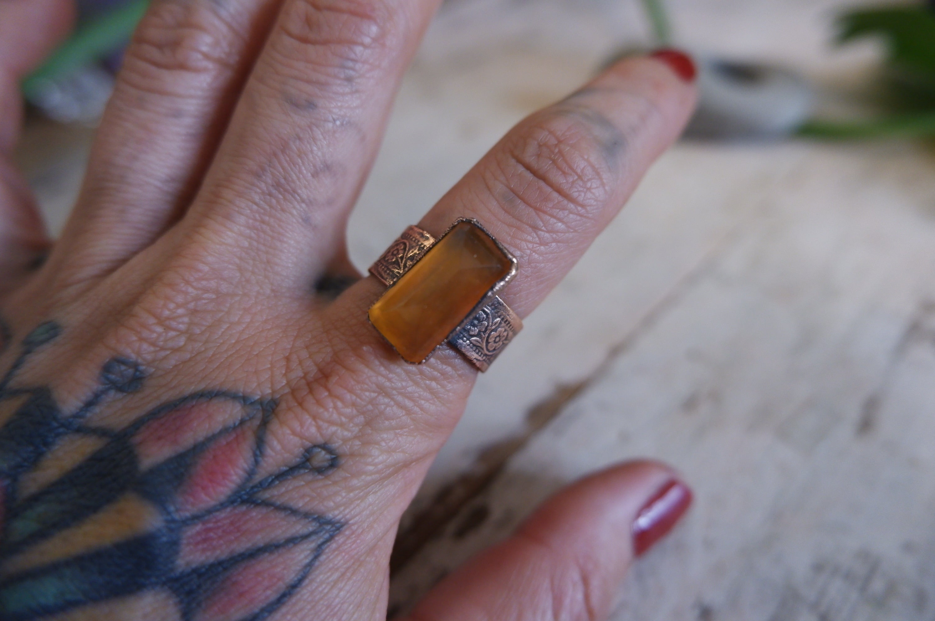 Faceted Carnelian Ring