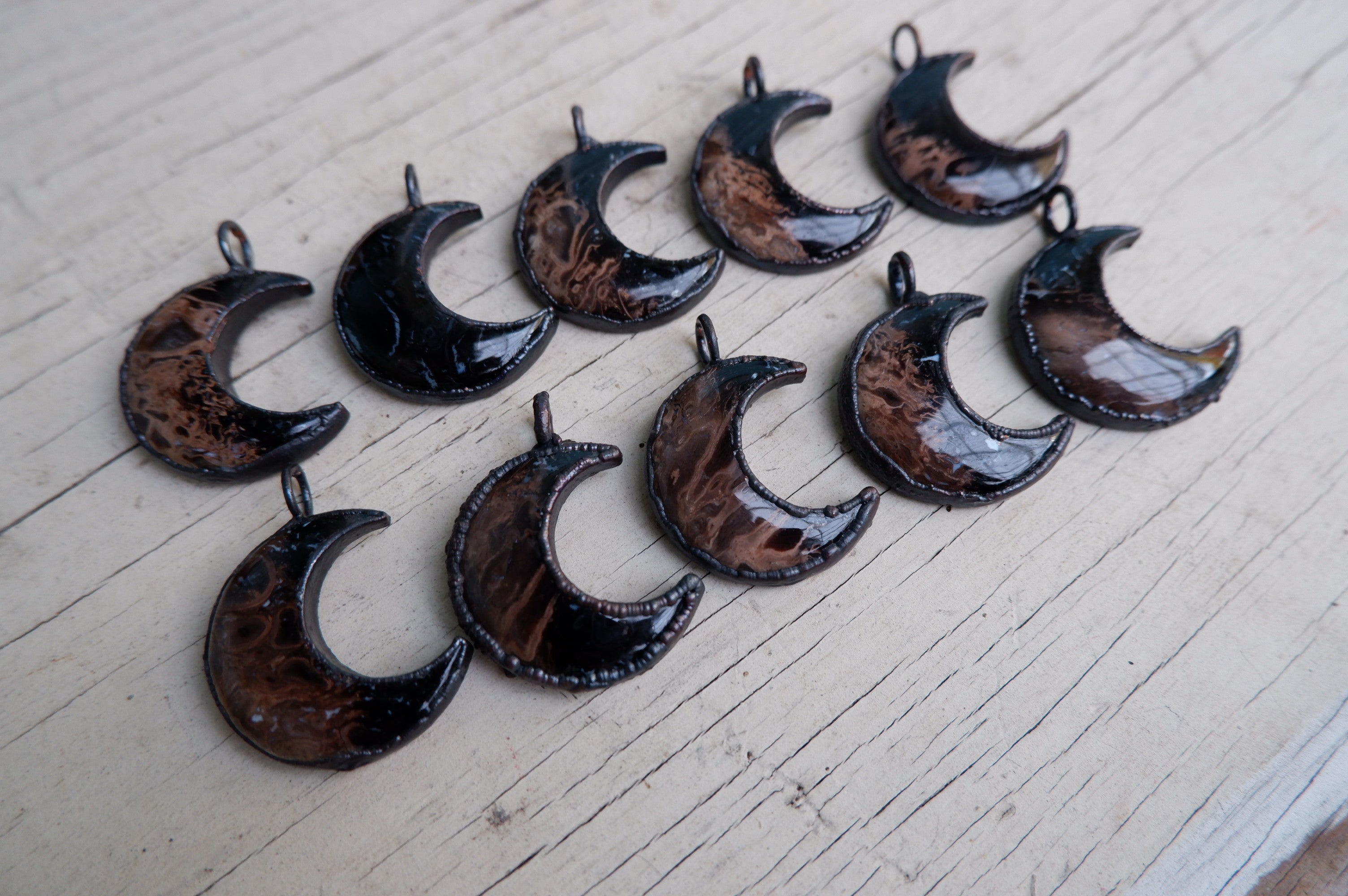 Fossilized Palm Root Crescent Moon Pendant